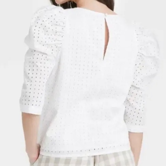 a new day puff sleeve eyelet blouse top shirt size large 100% cotton NWOT boho - Picture 5 of 14